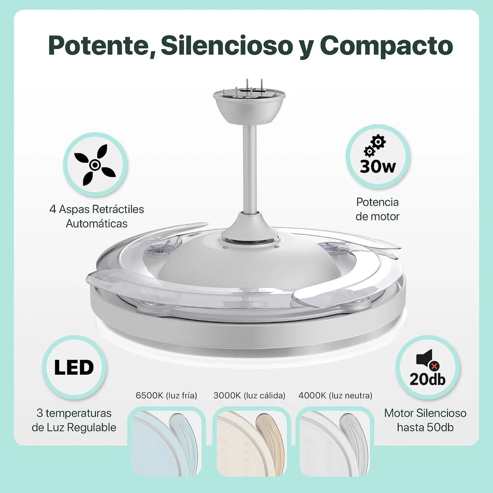 Retractable Blade Ceiling Fan with LED Light